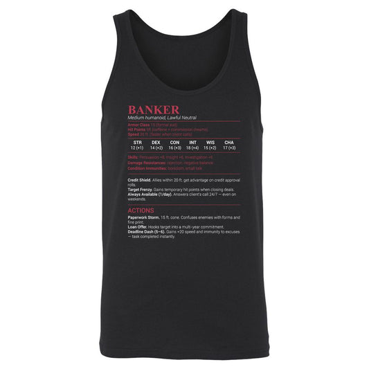 Banker Stats Unisex Jersey Tank - Black - 1