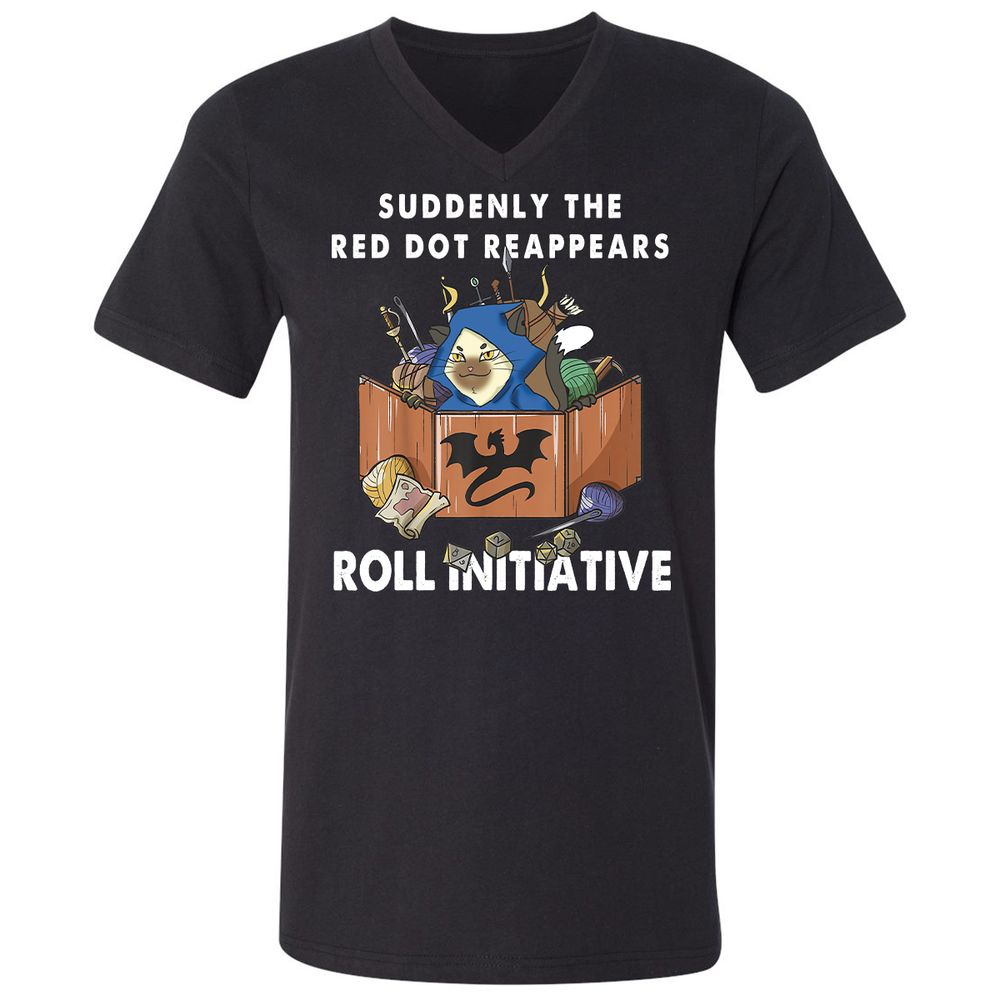 Suddenly The Red Dot Reappears Roll Initiative Unisex V-Neck T-Shirt - Black - 1