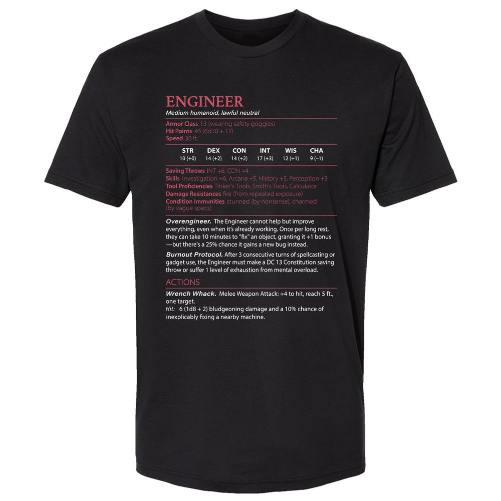 Engineer Stats Premium Unisex T-Shirt - Black - 1