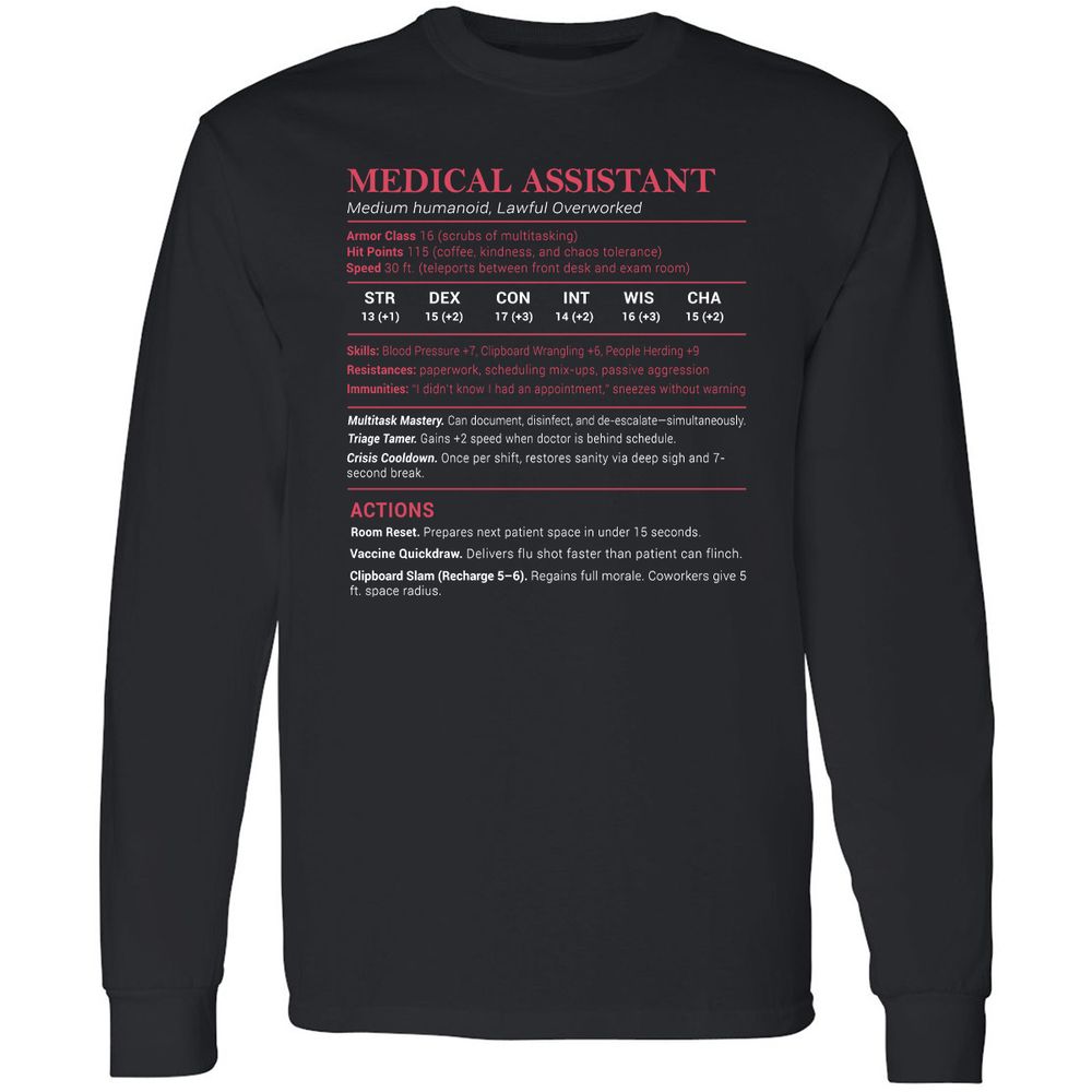 Medical Assistant Stats Long Sleeve T-Shirt - Black - 1