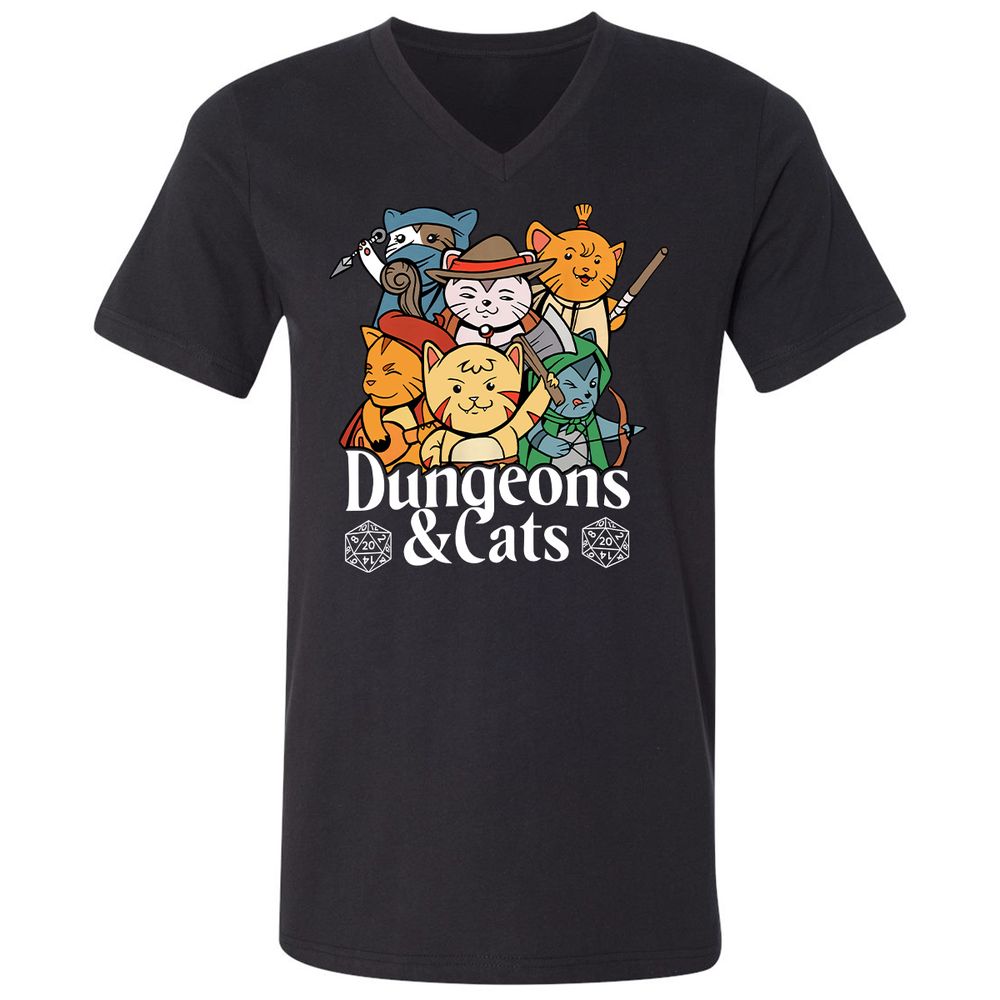 Dungeons & Cats Unisex V-Neck T-Shirt - Black - 1
