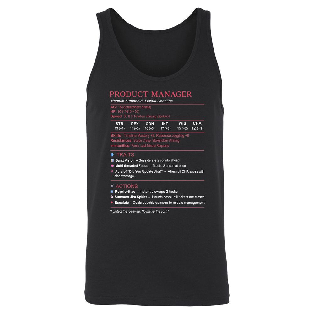 Product Manager Stats (PM) Unisex Jersey Tank - Black - 1