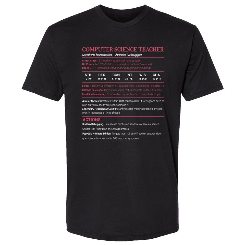 Computer Science Teacher Premium Unisex T-Shirt - Black - 1