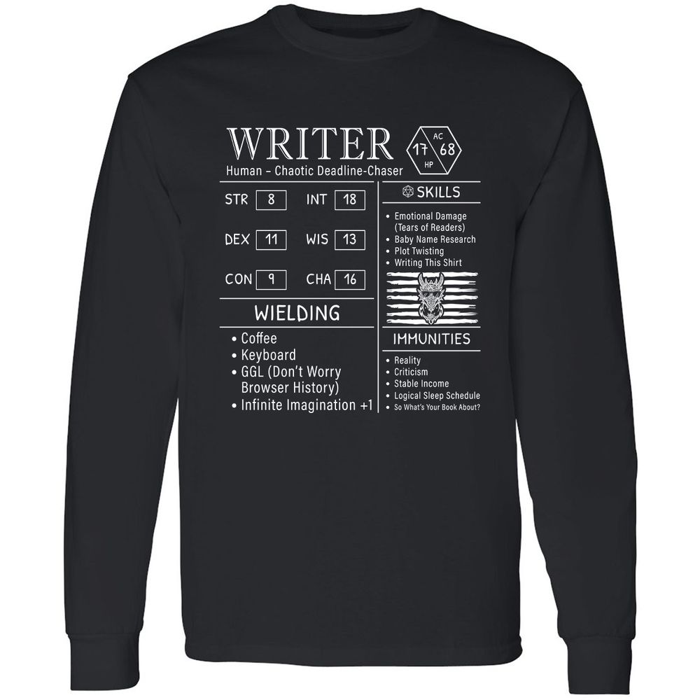 Writer Stats New Long Sleeve T-Shirt - Black - 1