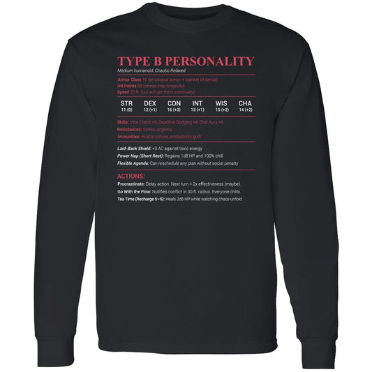 Type B Stats Long Sleeve T-Shirt - Black - 1