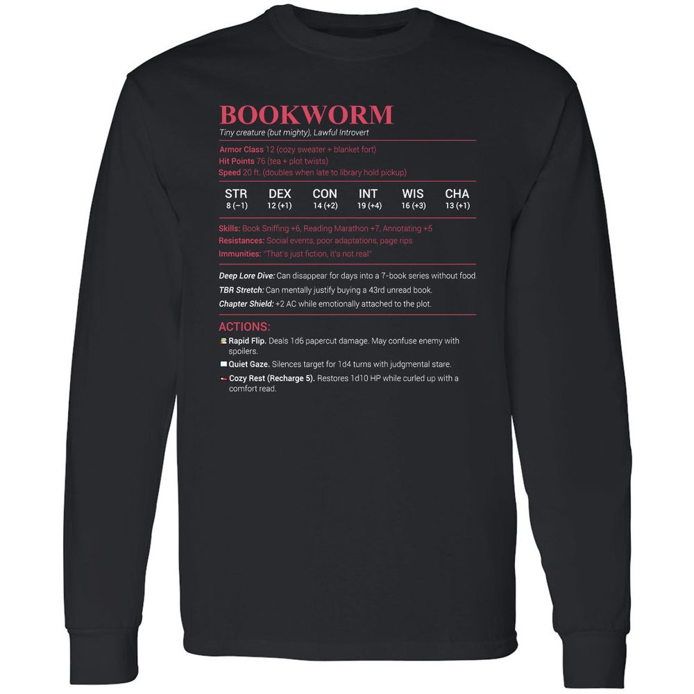 Bookworm Stats Long Sleeve T-Shirt - Black - 1