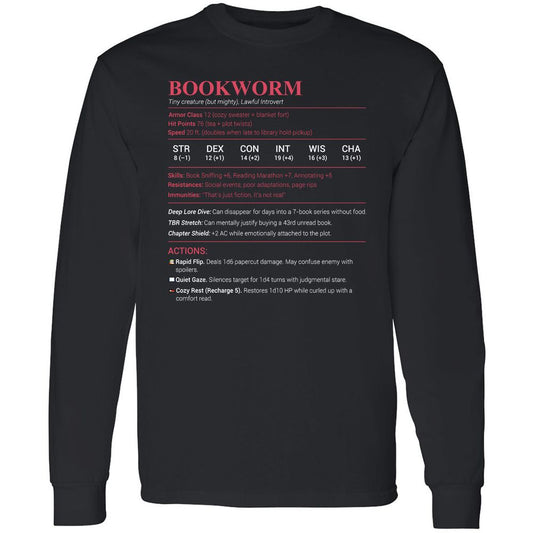 Bookworm Stats Long Sleeve T-Shirt - Black - 1