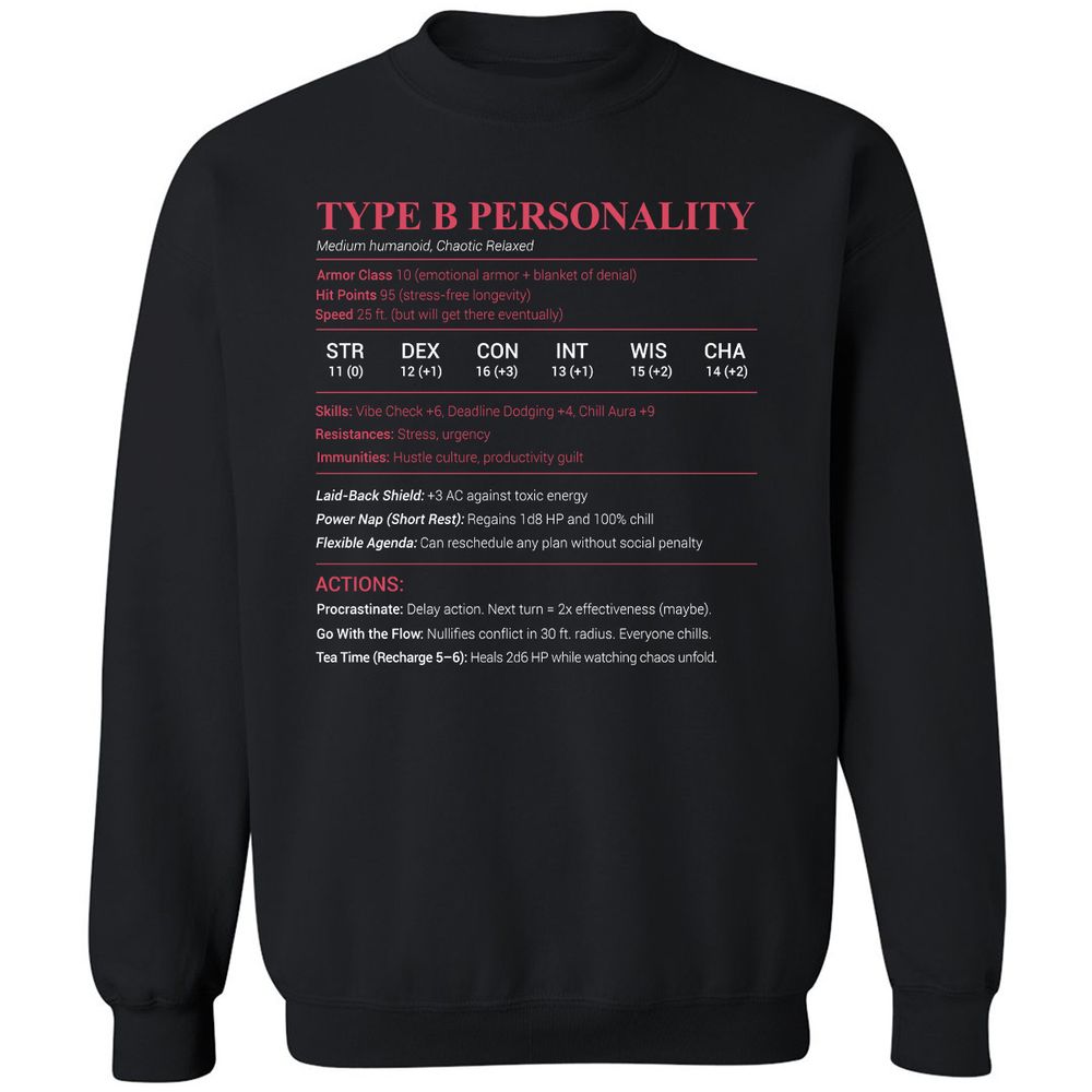 Type B Stats Classic Unisex Sweatshirt - Black - 1