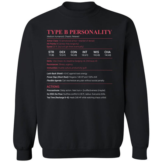 Type B Stats Classic Unisex Sweatshirt - Black - 1