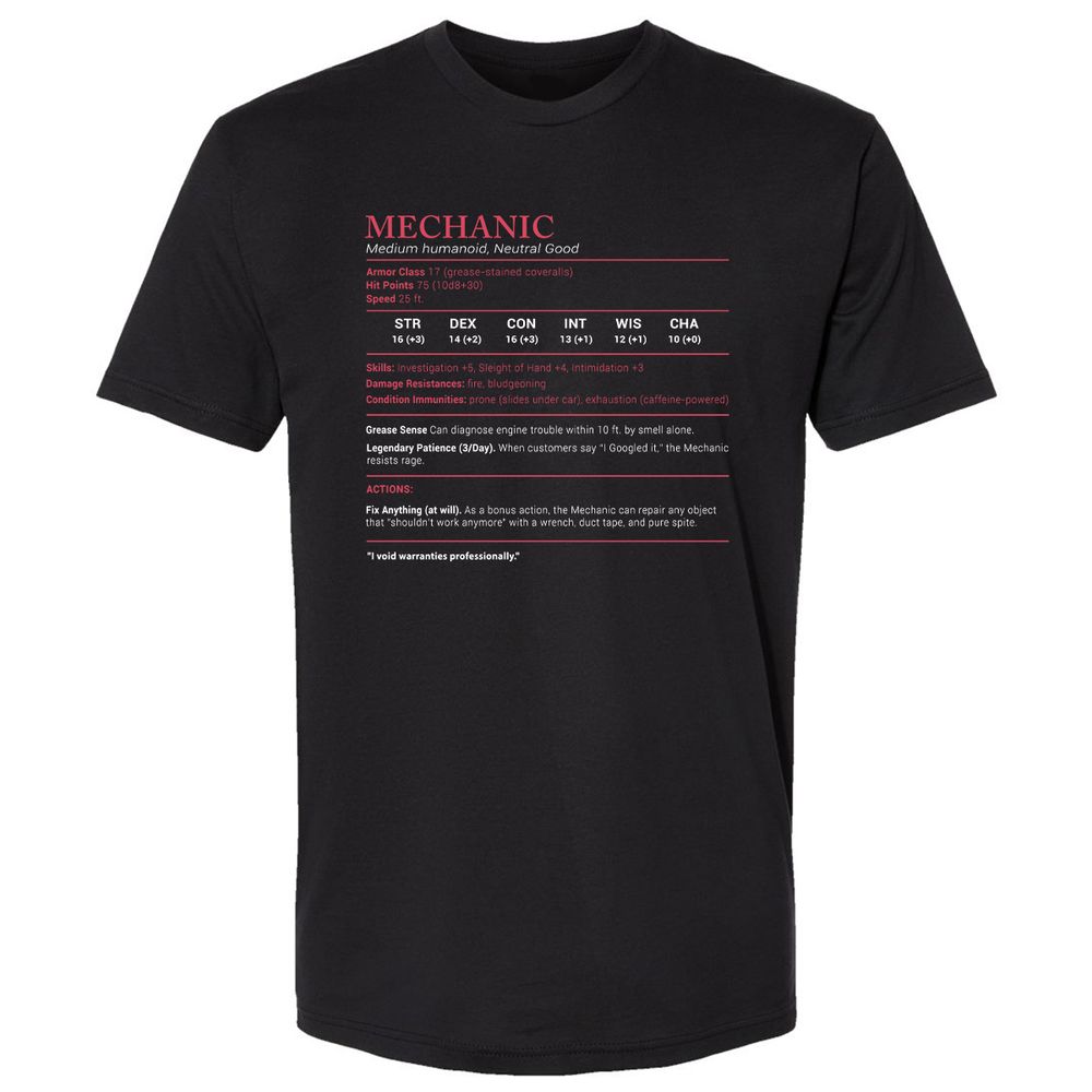 Mechanic Stats Premium Unisex T-Shirt - Black - 1