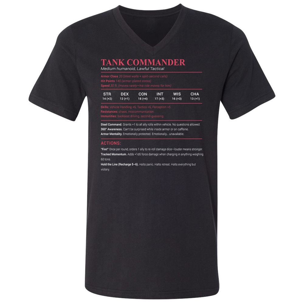 Tank Commander Unisex V-Neck T-Shirt - Black - 1