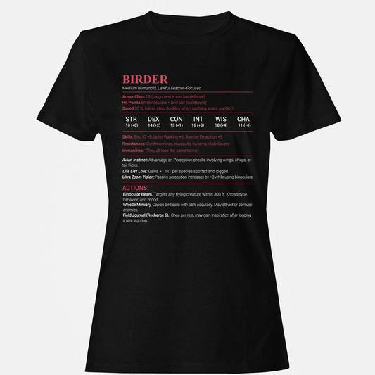 Birder Stats Women's T-Shirt - Black - 1