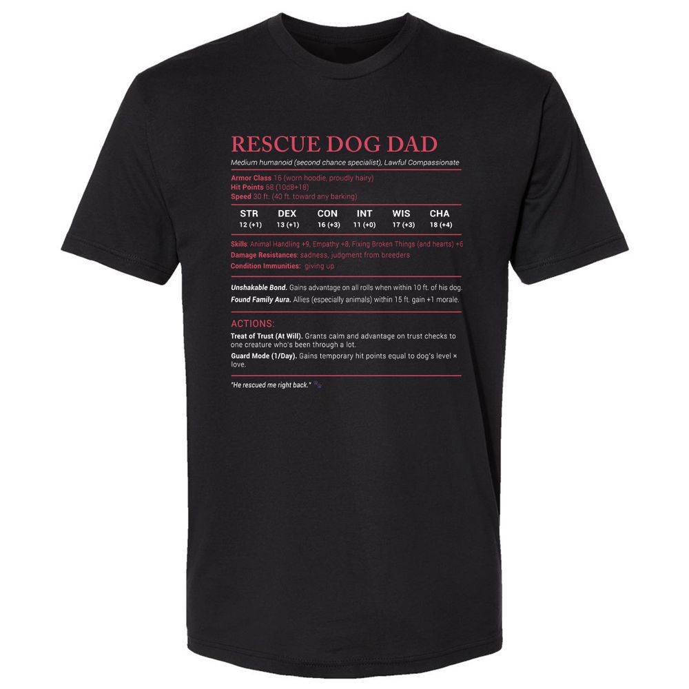 Rescue Dog Dad Stats Premium Unisex T-Shirt - Black - 1