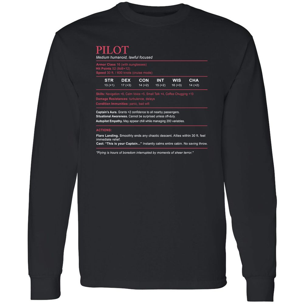 Pilot Stats Long Sleeve T-Shirt - Black - 1