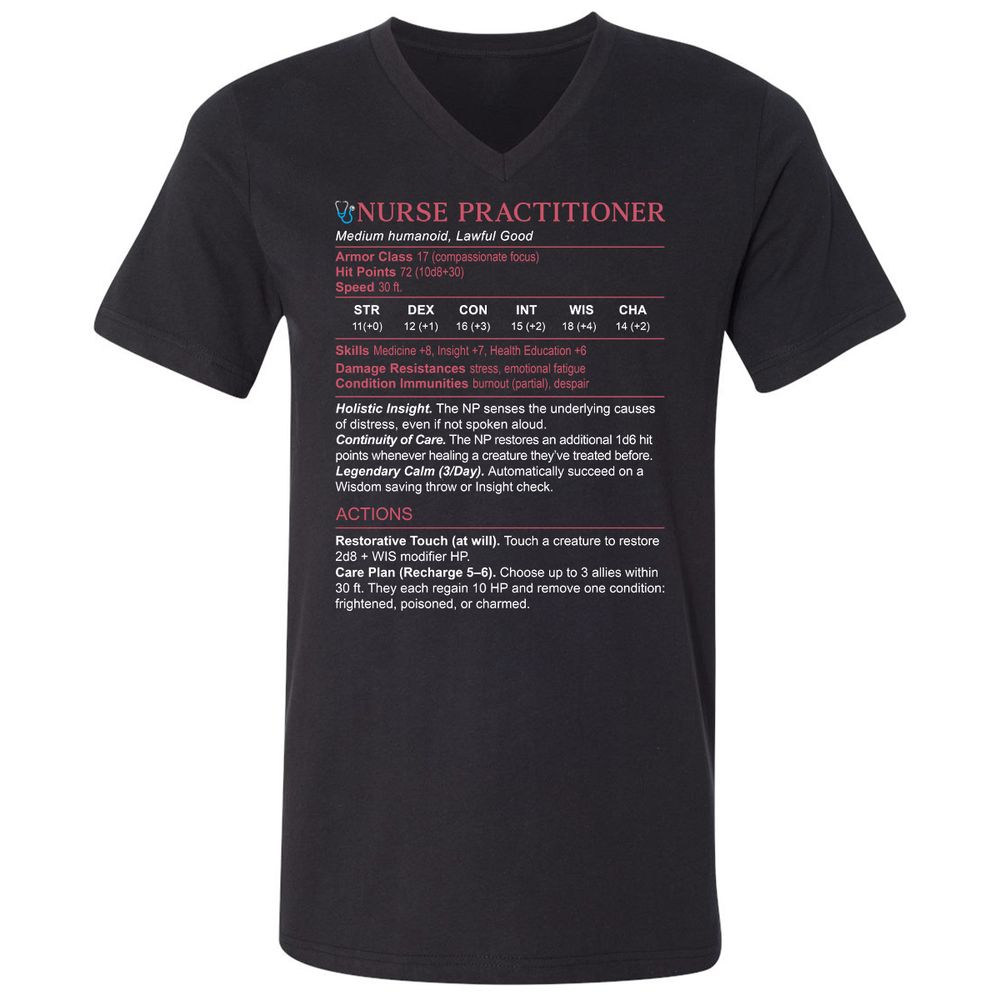 Nurse Practitioner Stats Unisex V-Neck T-Shirt - Black - 1