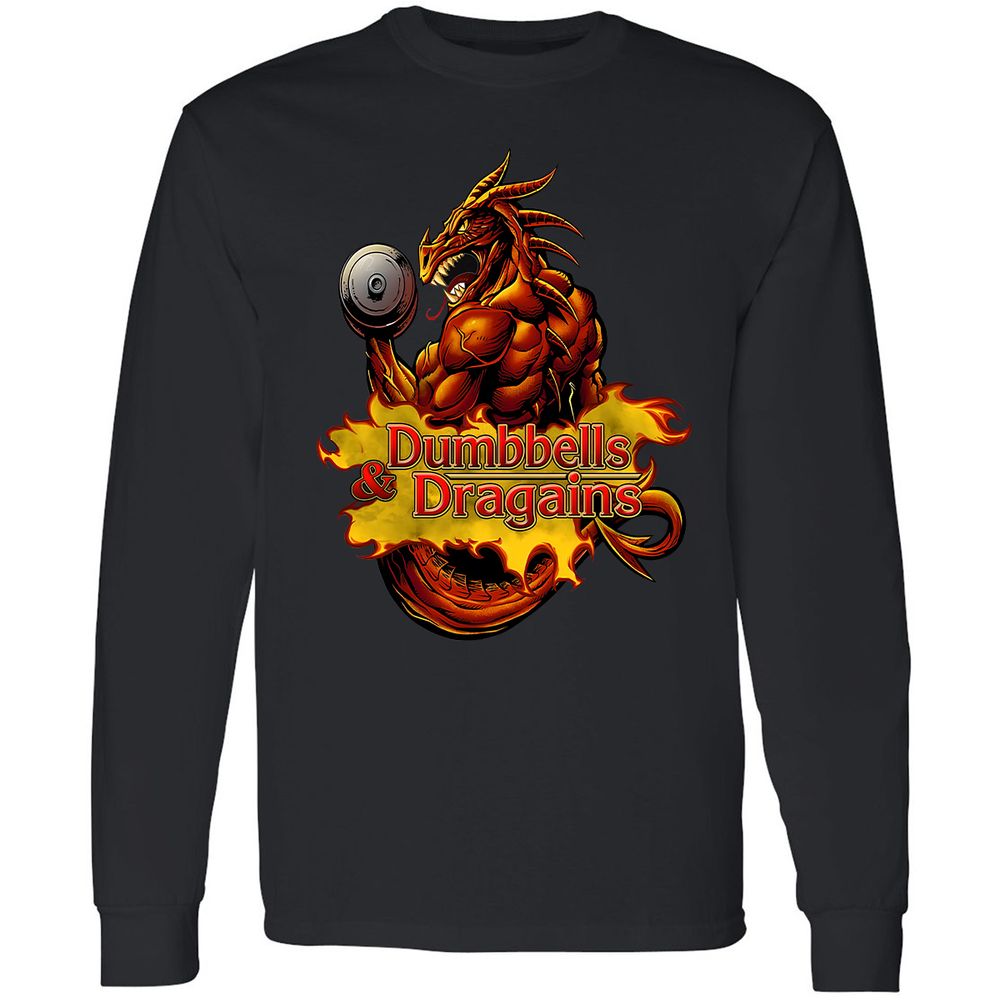 Dumbbells & Dragains Long Sleeve T-Shirt - Black - 1