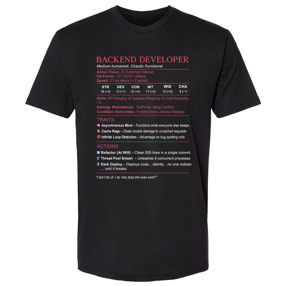 Backend Developer Stats Premium Unisex T-Shirt - Black - 1