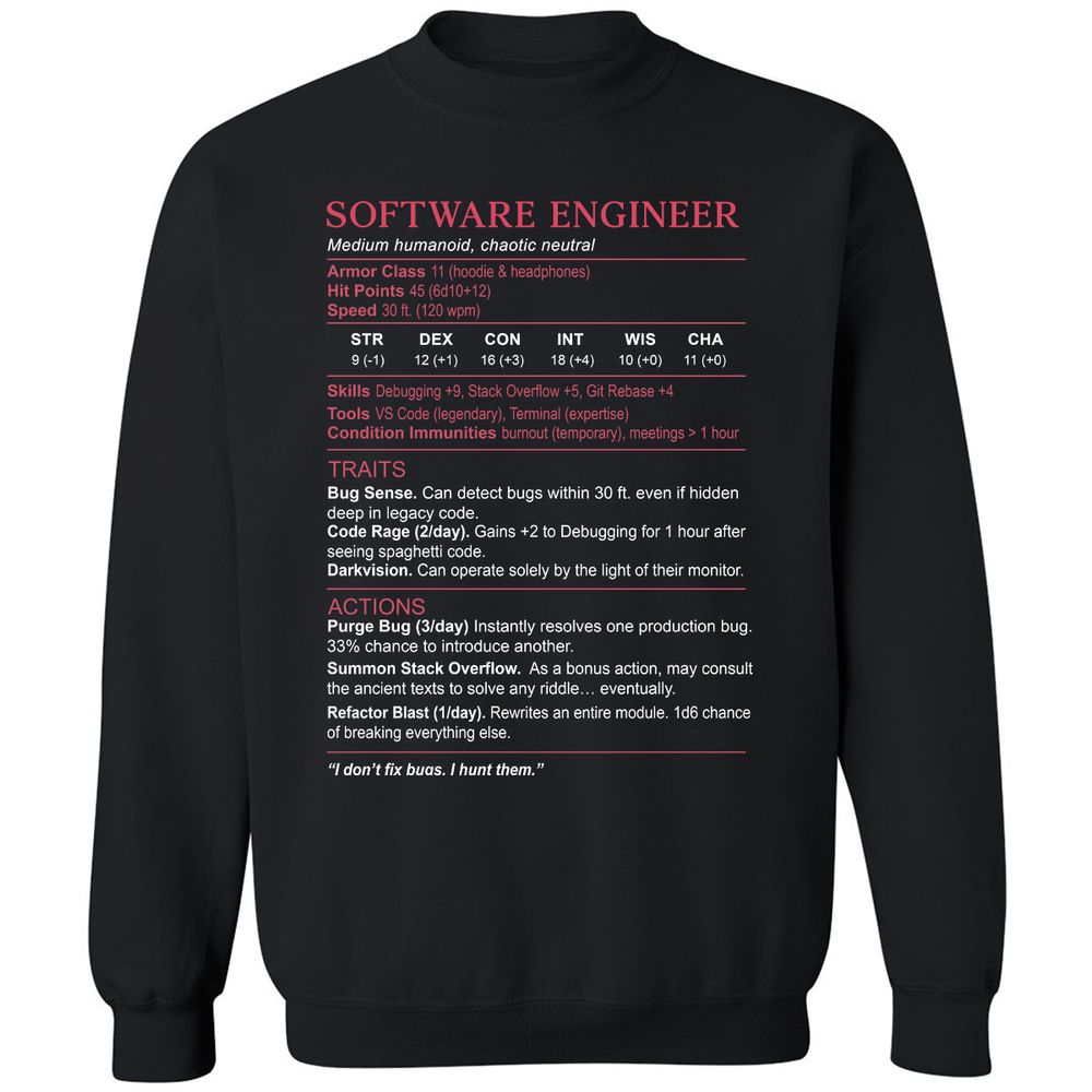 Software Engineer Stats Classic Unisex Sweatshirt - Black - 1