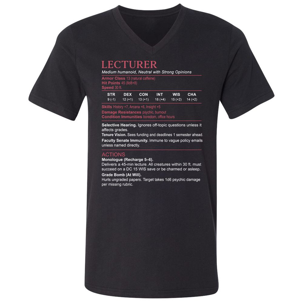 Lecturer Stats Unisex V-Neck T-Shirt - Black - 1