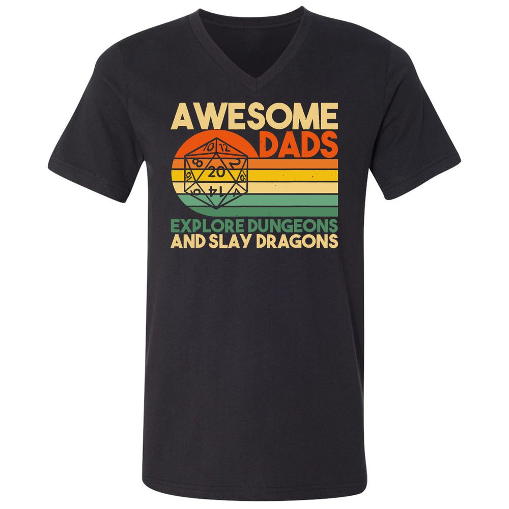 Awesome Dads Explore Dungeons Unisex V-Neck T-Shirt - Black - 1