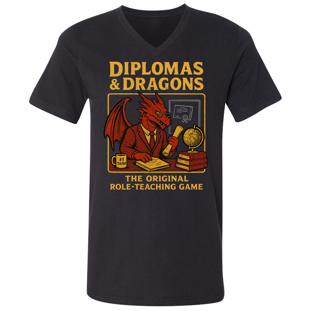 Diplomas & Dragons Unisex V-Neck T-Shirt - Black - 1