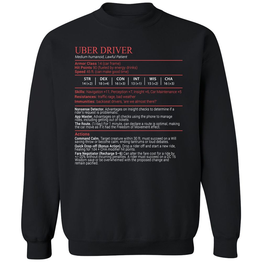 Uber Driver Stats Block Classic Unisex Sweatshirt - Black - 1