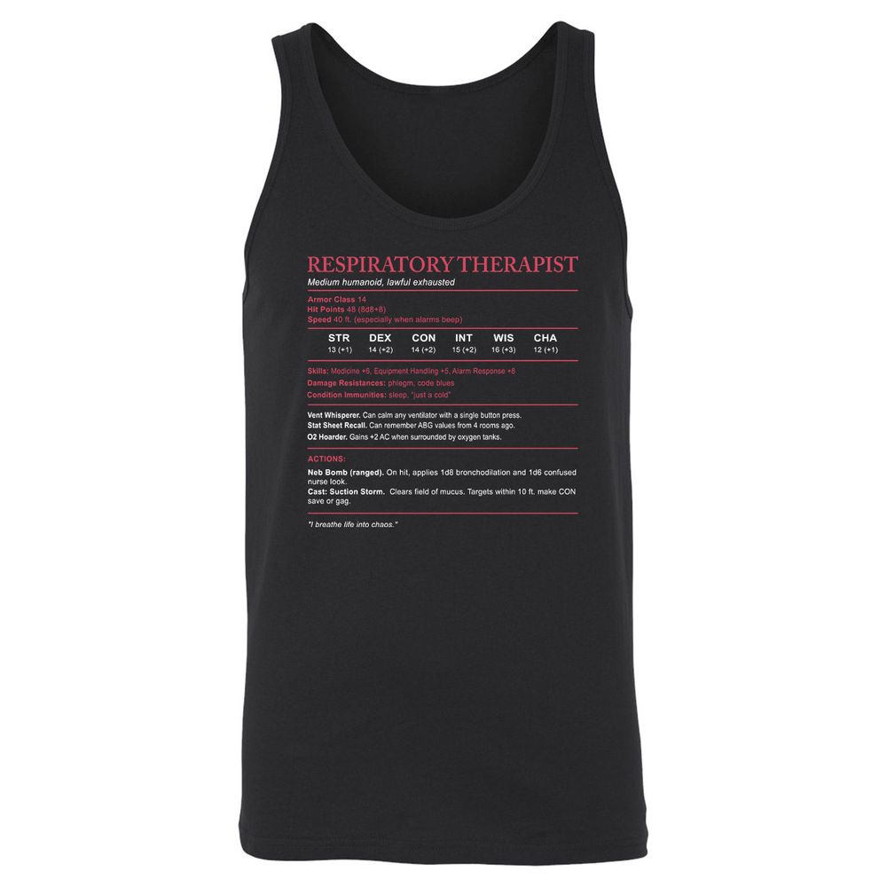 Respiratory Therapist Unisex Jersey Tank - Black - 1