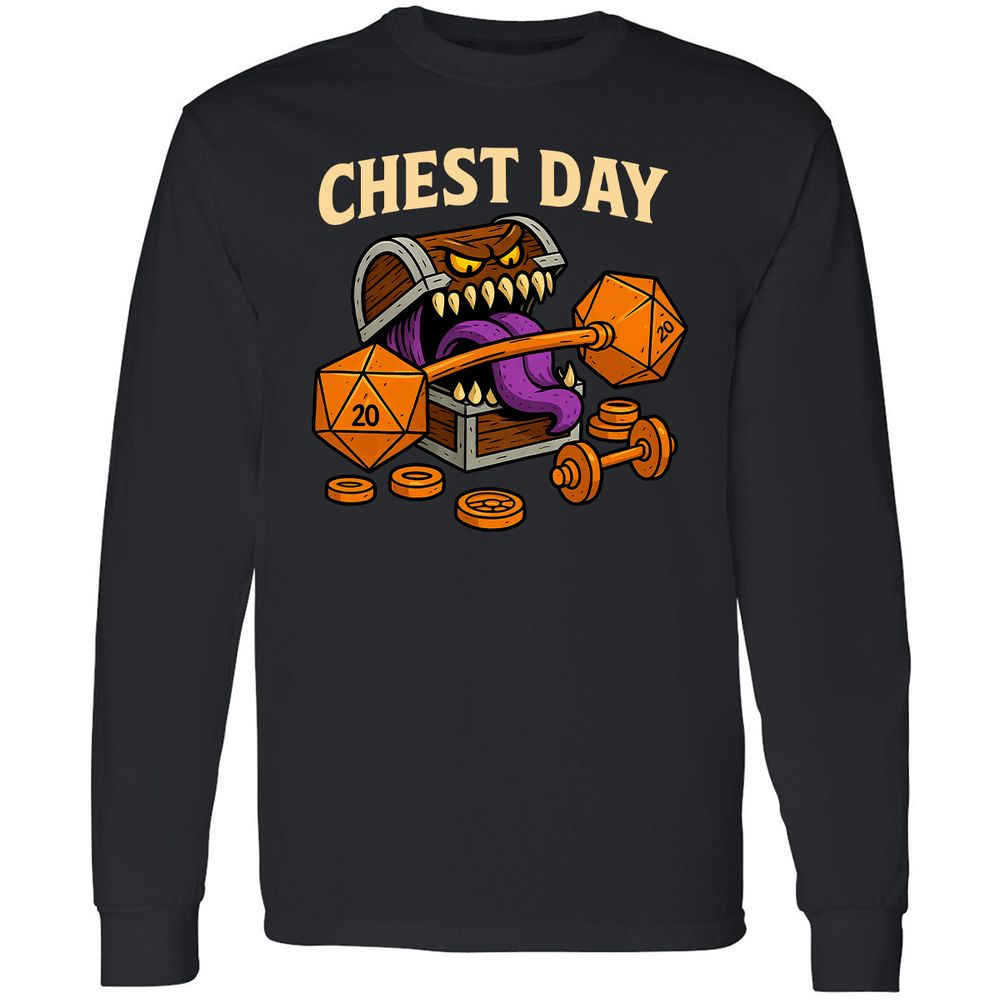 Chest Day Long Sleeve T-Shirt - Black - 1