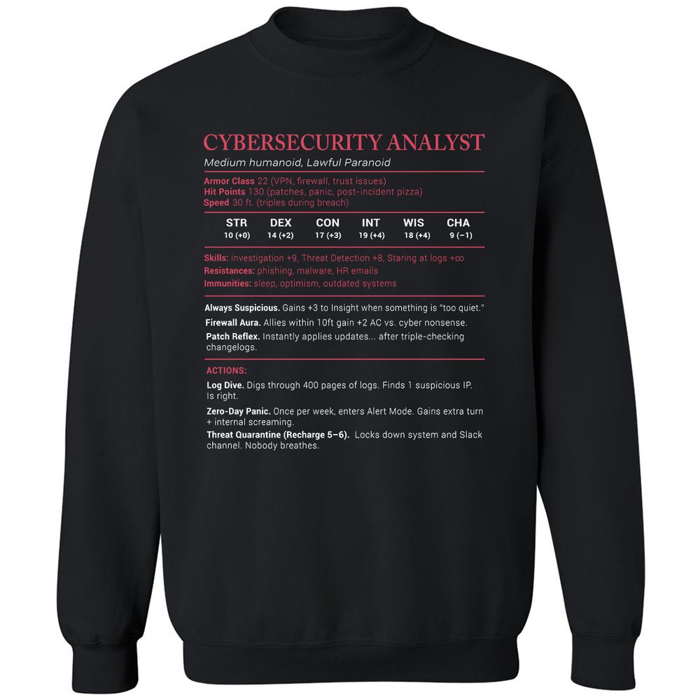 Cybersecurity Analyst Stats Classic Unisex Sweatshirt - Black - 1