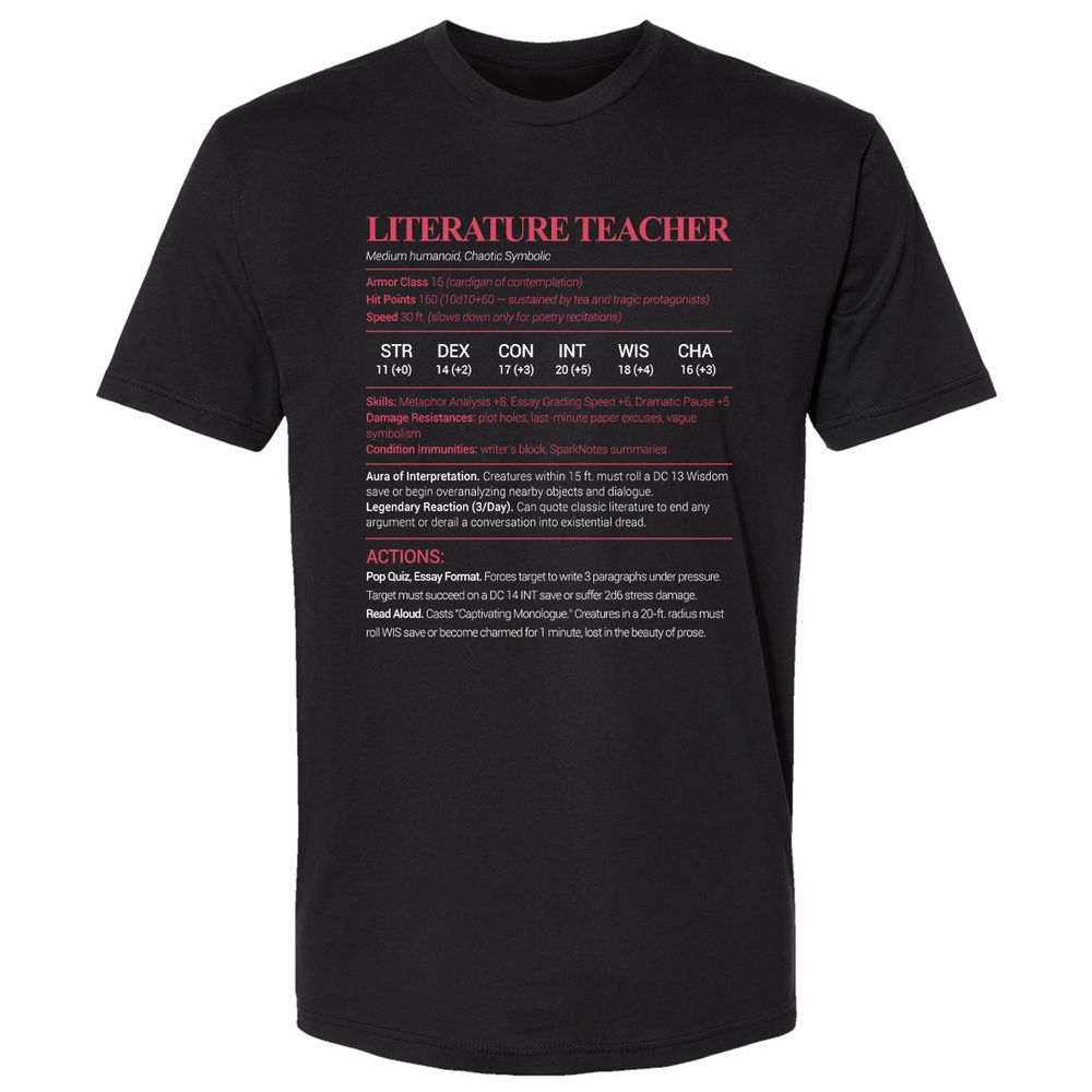 Literature Teacher Premium Unisex T-Shirt - Black - 1