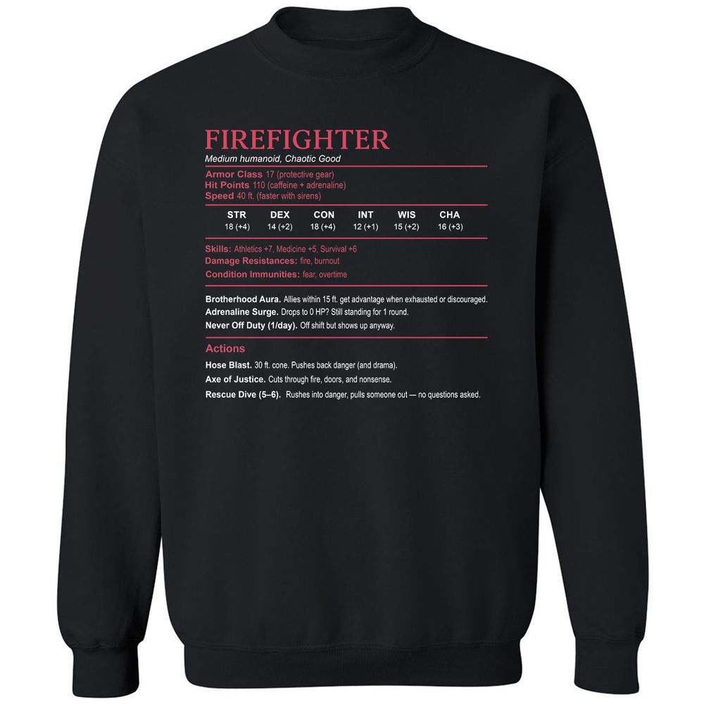 Firefighter Stats Classic Unisex Sweatshirt - Black - 1