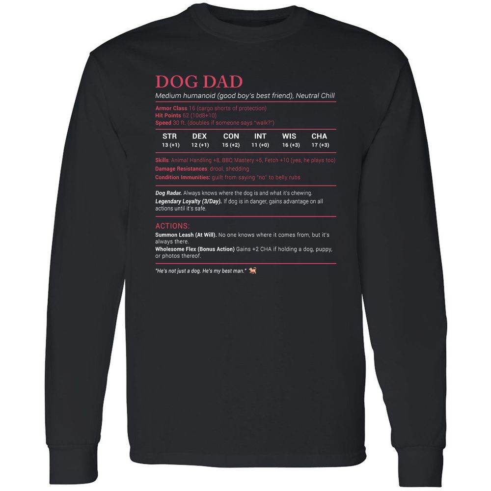 Dog Dad Stats Long Sleeve T-Shirt - Black - 1