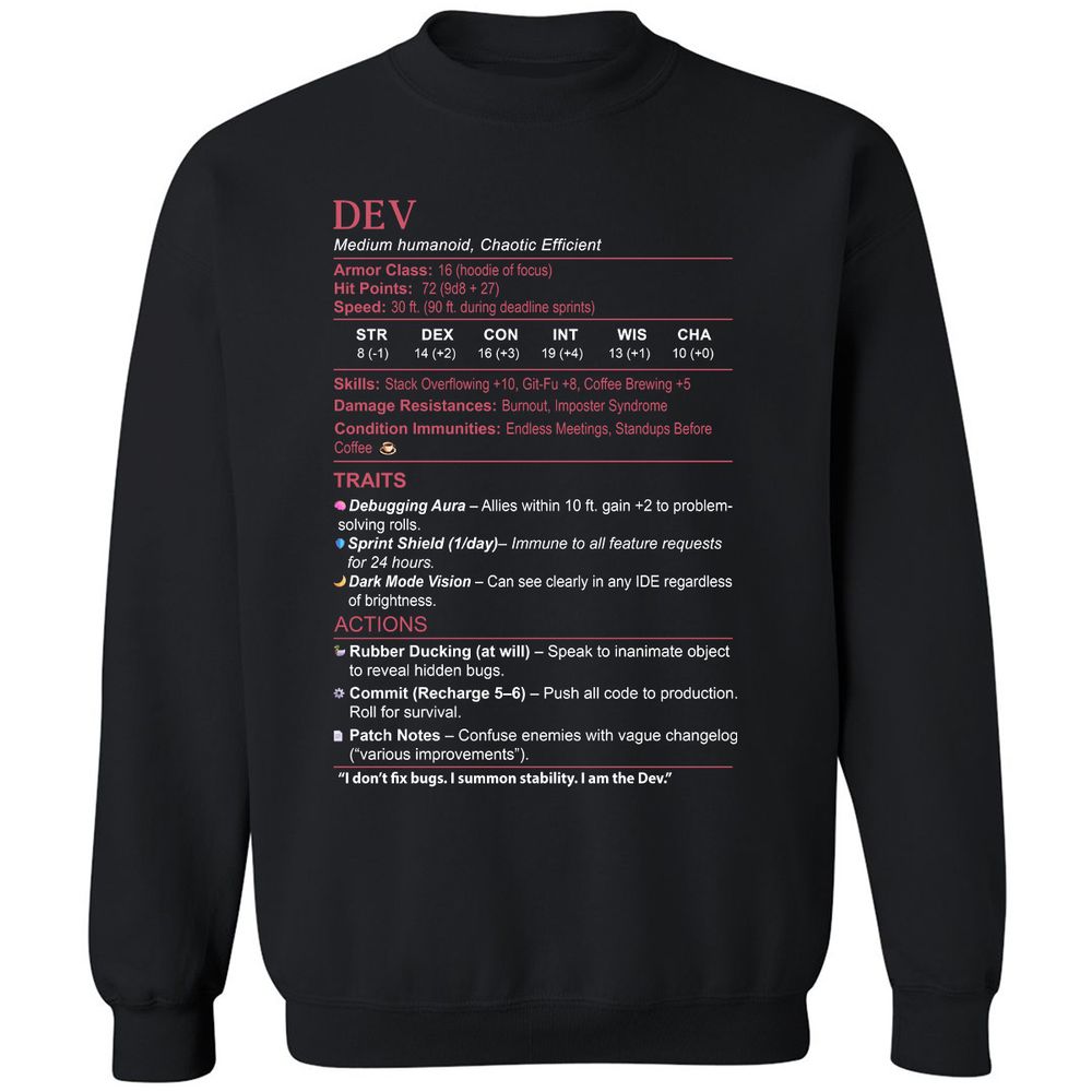DEV Stats Classic Unisex Sweatshirt - Black - 1