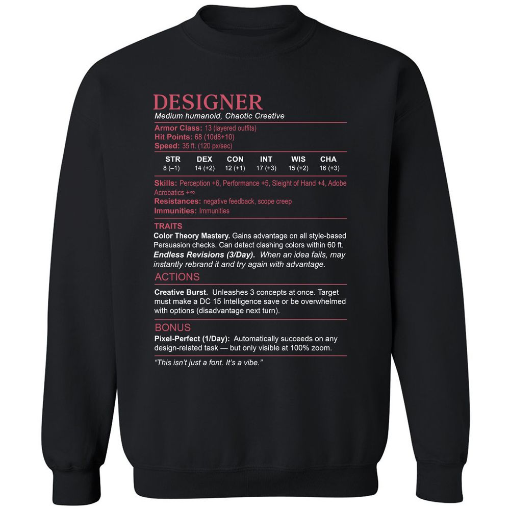 Designer Stats Classic Unisex Sweatshirt - Black - 1