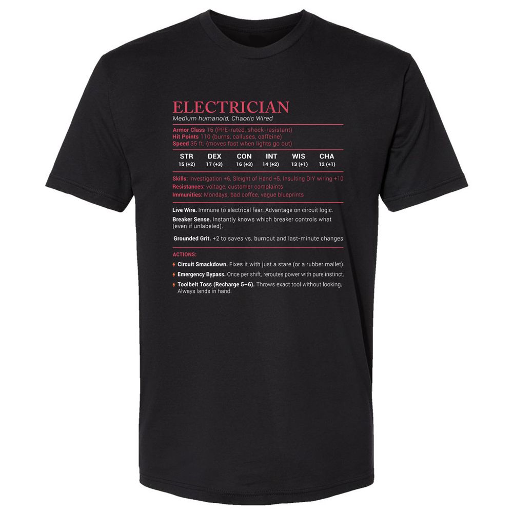 Electrician Stats Premium Unisex T-Shirt - Black - 1