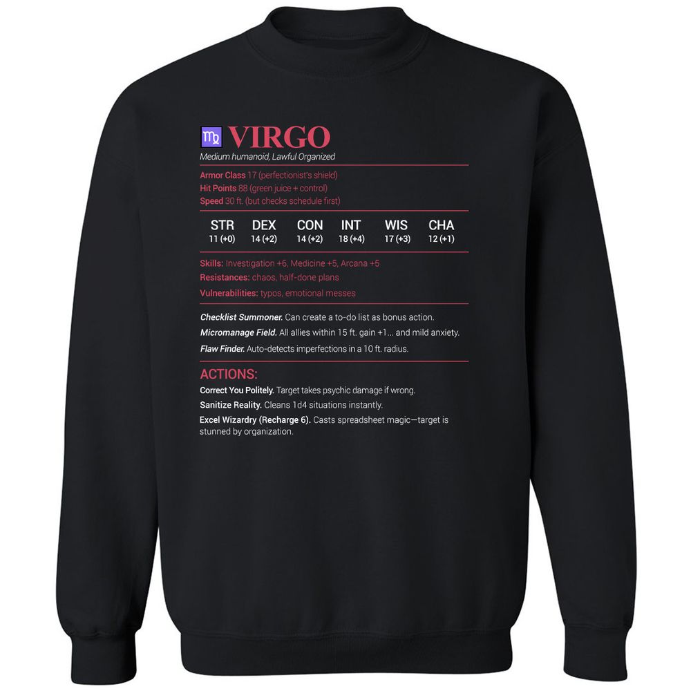Virgo Stats Classic Unisex Sweatshirt - Black - 1