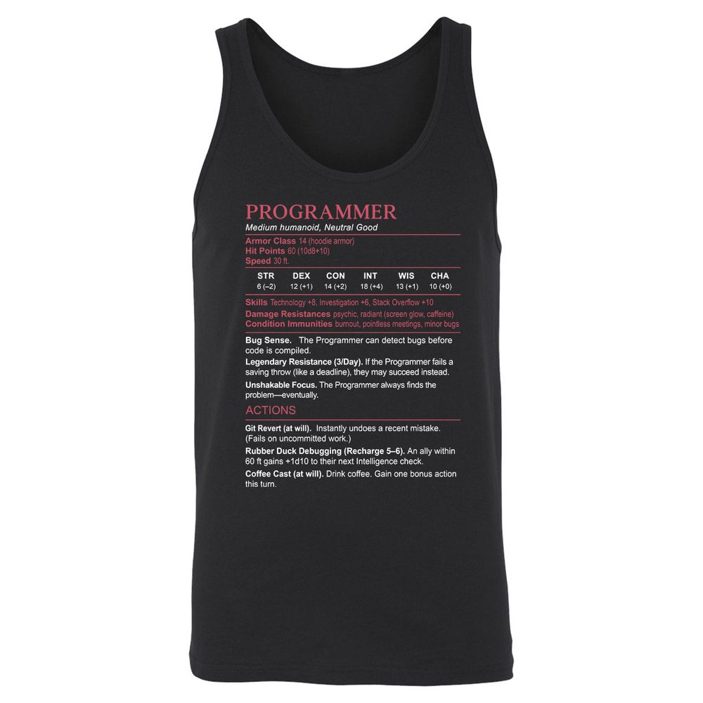 Programmer Stats Unisex Jersey Tank - Black - 1