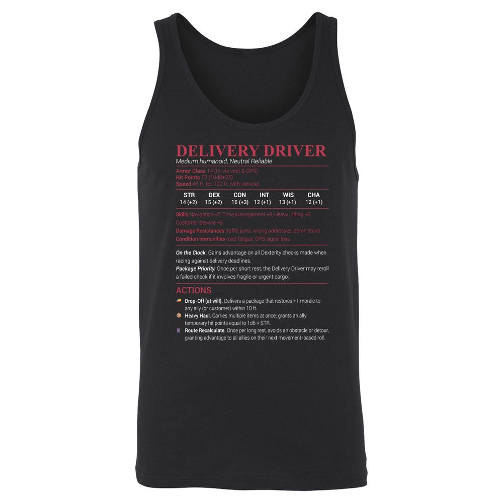 Delivery Driver Unisex Jersey Tank - Black - 1