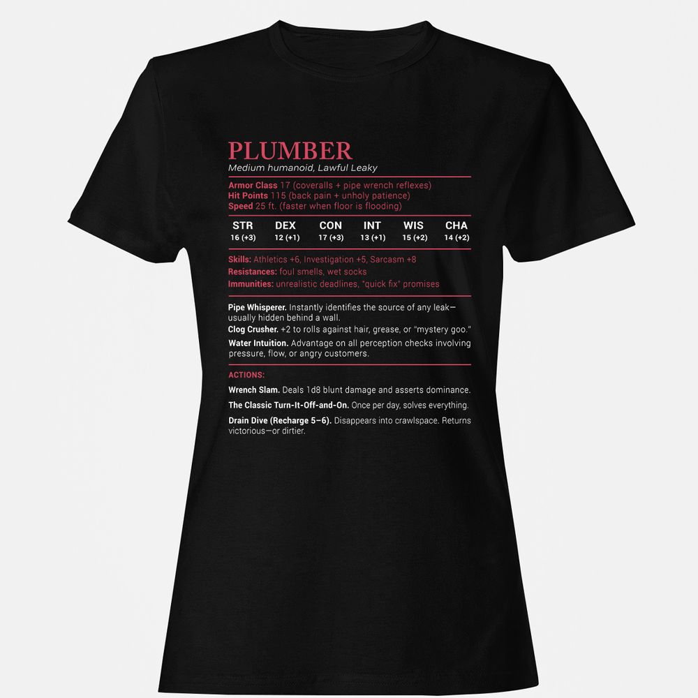 Plumber Stats Women's T-Shirt - Black - 1