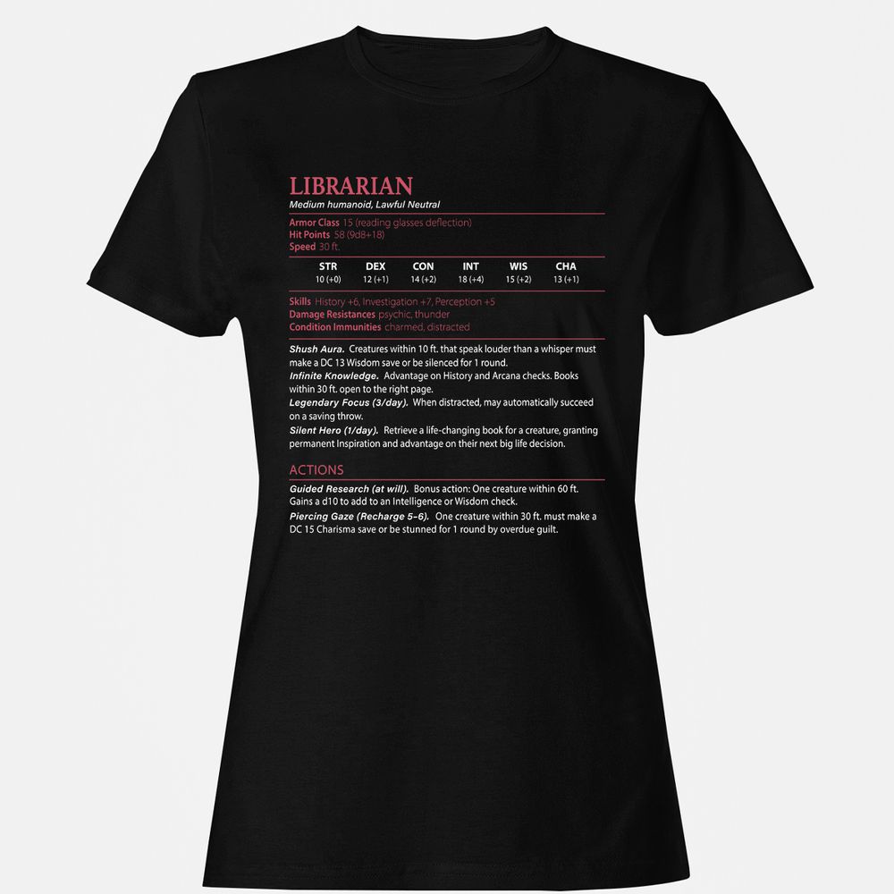 Librarian Stats Women's T-Shirt - Black - 1