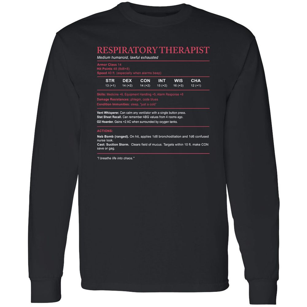 Respiratory Therapist Long Sleeve T-Shirt - Black - 1