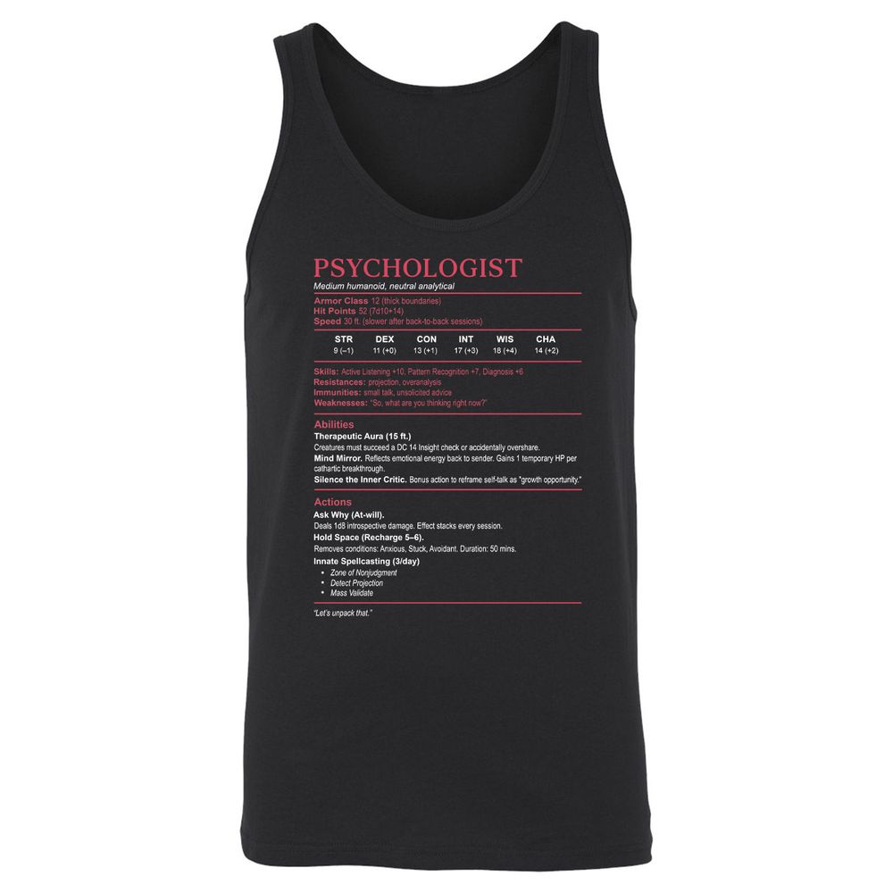 Psychologist Stats Unisex Jersey Tank - Black - 1