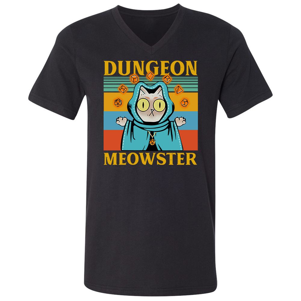 Dungeon Meowster Unisex V-Neck T-Shirt - Black - 1