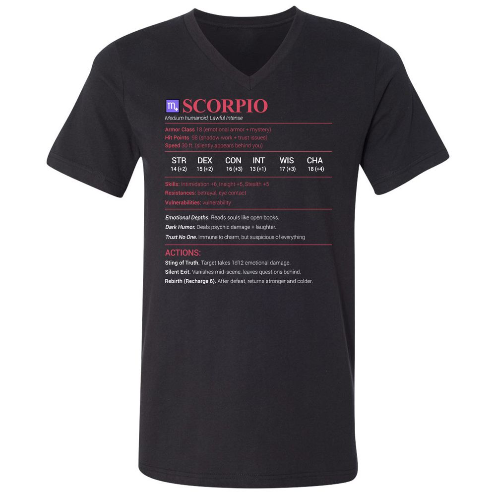 Scorpio Stats Unisex V-Neck T-Shirt - Black - 1