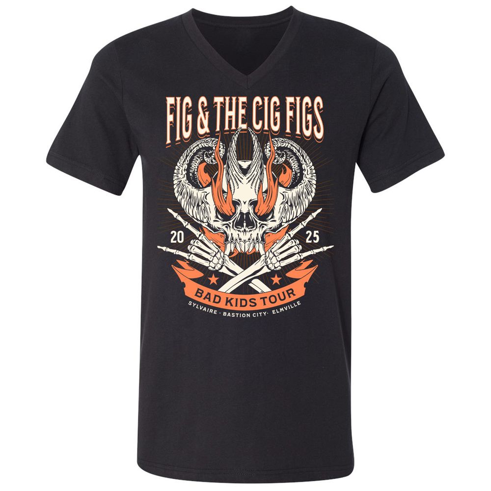 Fig and the Cig Figs, Dimension 20 Unisex V-Neck T-Shirt - Black - 1