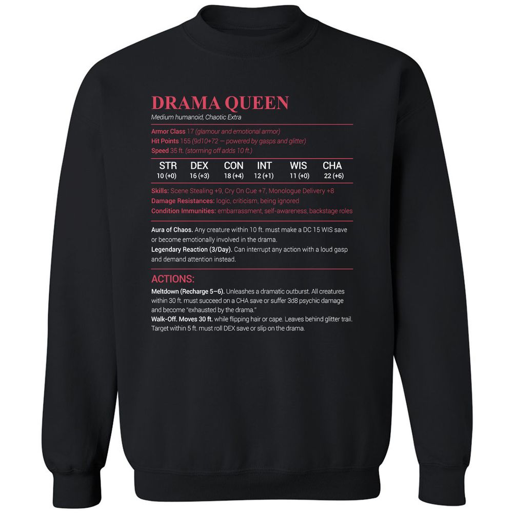 Drama Queen Classic Unisex Sweatshirt - Black - 1