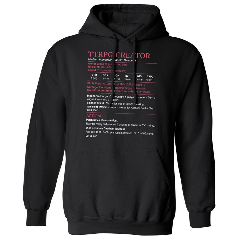 TTRPG Creator Stats Classic Unisex Hoodie - Black - 1