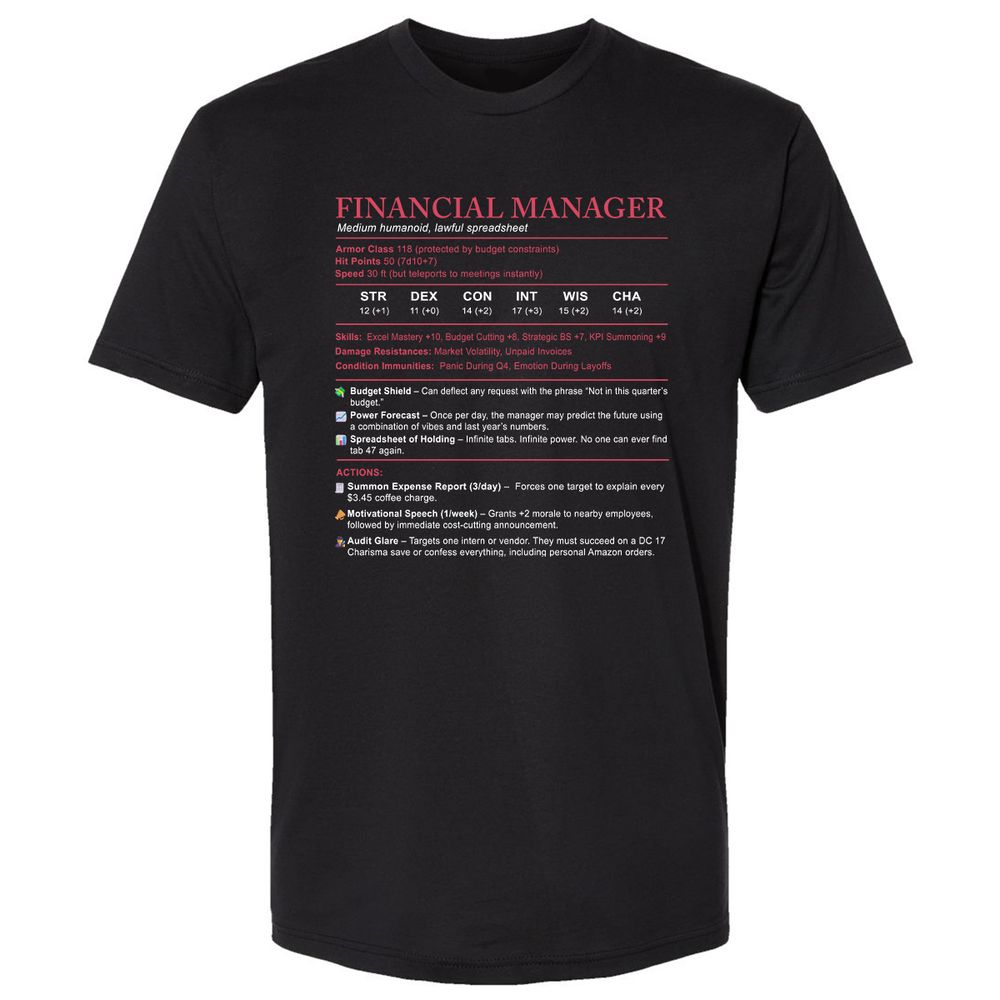 Financial Manager Stats Premium Unisex T-Shirt - Black - 1