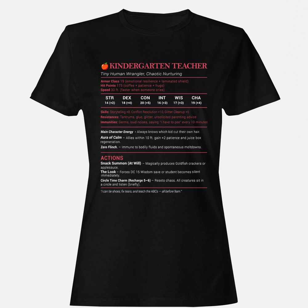 Kindergarten Teacher Stats Women's T-Shirt - Black - 1