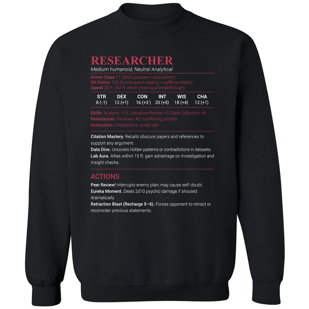 Researcher Stats Classic Unisex Sweatshirt - Black - 1